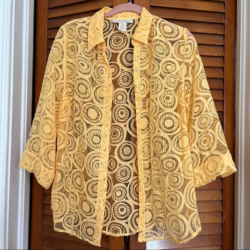 Retro Circles Sheer Button Up Top See Through Coverup by c.l.o.t.h.e.s.